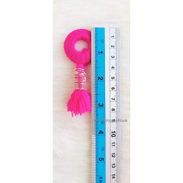 Fuchsia Pink / Brown Threaded Ring Tassels, Zardosi Dangle Tassel, Indian Latkans
